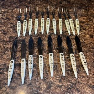 Mini Cocktail Forks Vtg Set 19 MCM Stainless Steel Appetizer Ivory Gold Japan